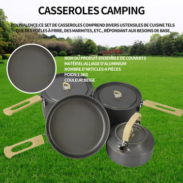 asseroles camping 4 pcs camping ustensiles complets batterie de cuisine de camping kit casseroles camping pots camping aluminium